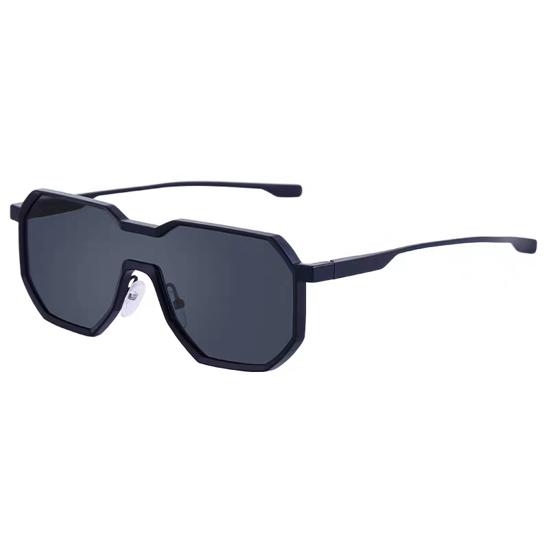 Black sunglasses with a large frame on a white background