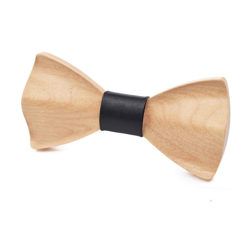 Classic Wooden Bow Ties | Maple | Round Corner | Black Leather