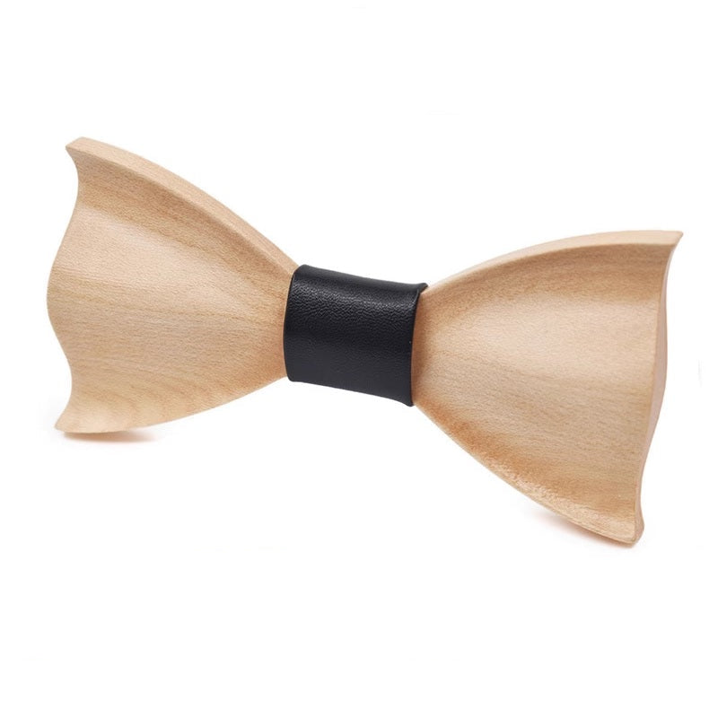 Classic Wooden Bow Ties | Maple | Sharp Corner | Black Leather