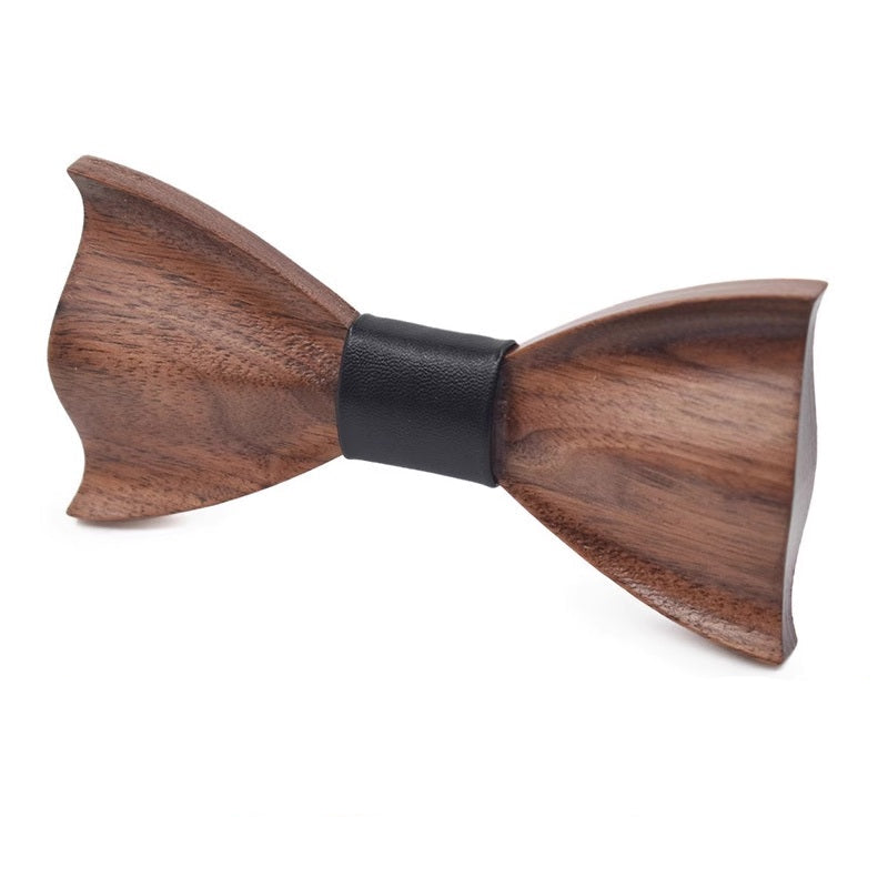 Classic Wooden Bow Ties | Walnut |  Sharp Corner | Black Leather