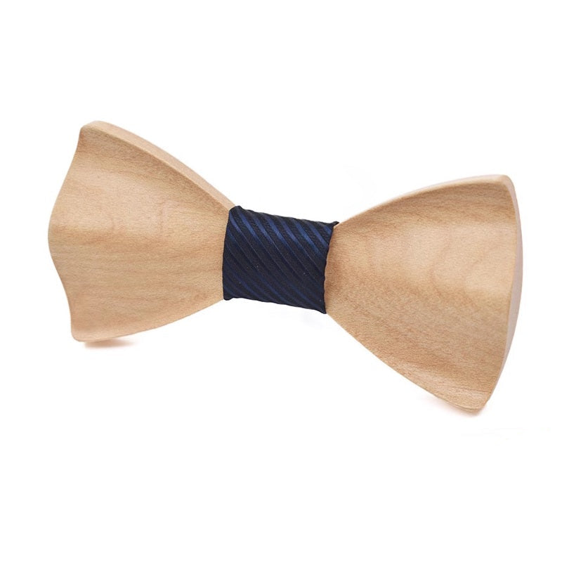 Classic Wooden Bow Ties | Maple | Round Corner | Blue-Twill
