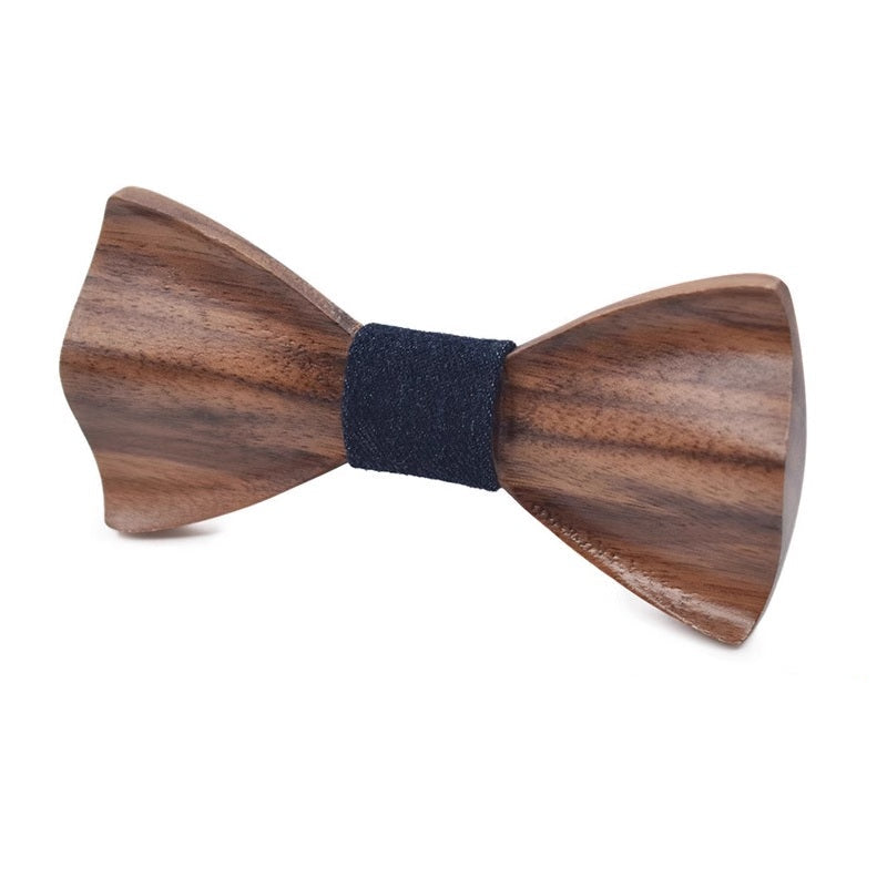 Classic Wooden Bow Ties | Walnut | Round Corner | Denim