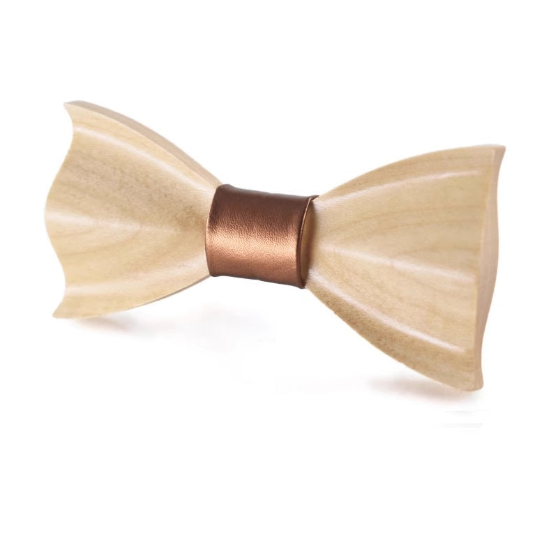 Classic Wooden Bow Ties | Maple | Sharp Corner | Gold Leather