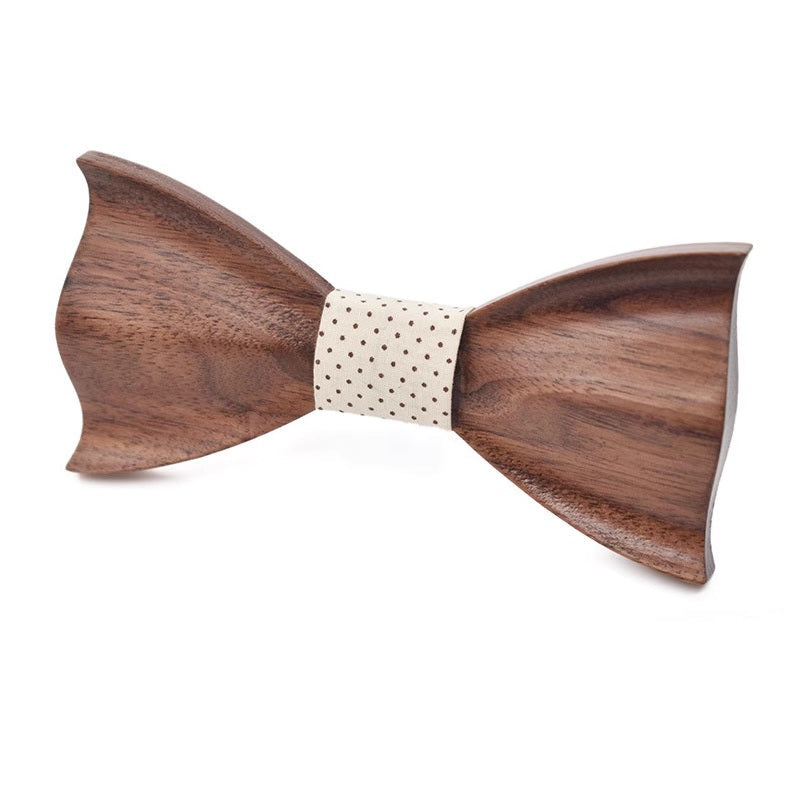 Classic Wooden Bow Ties | Walnut | Sharp Corner | Off-White-Polka-Dot