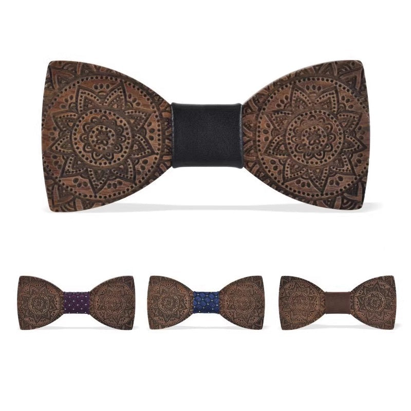 Mandala Engraved Wooden Bow Ties