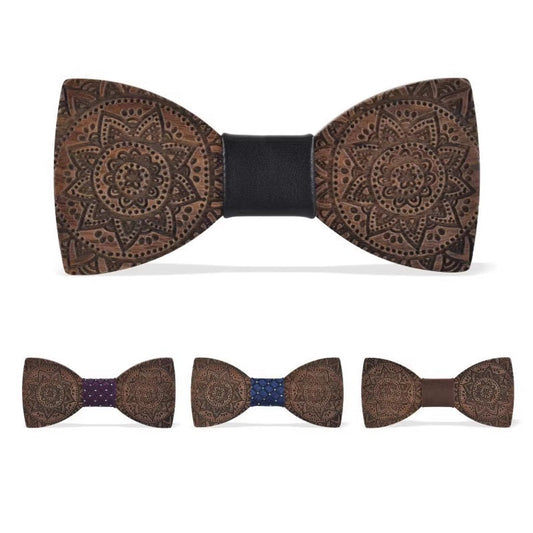 Mandala Engraved Wooden Bow Ties