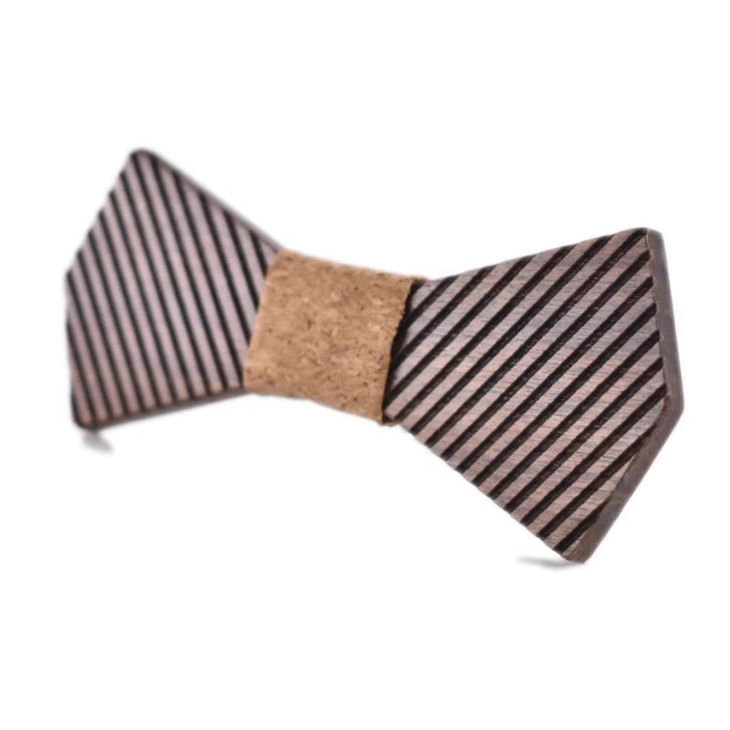 Striped bow tie with cork center on a white background