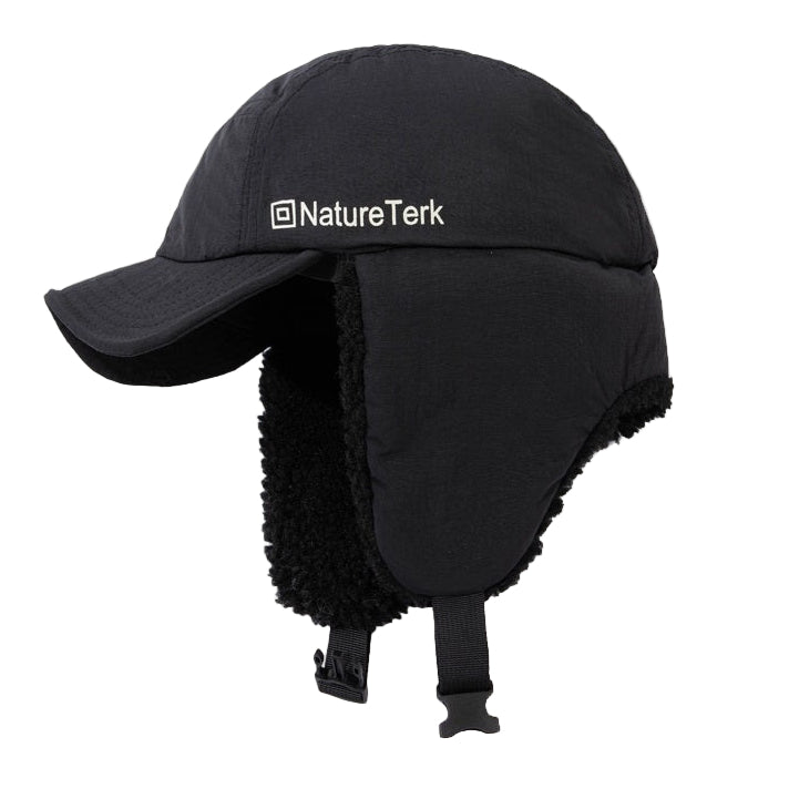 Black winter helmet with ear flaps on a beige background, featuring the BANLEI brand.
