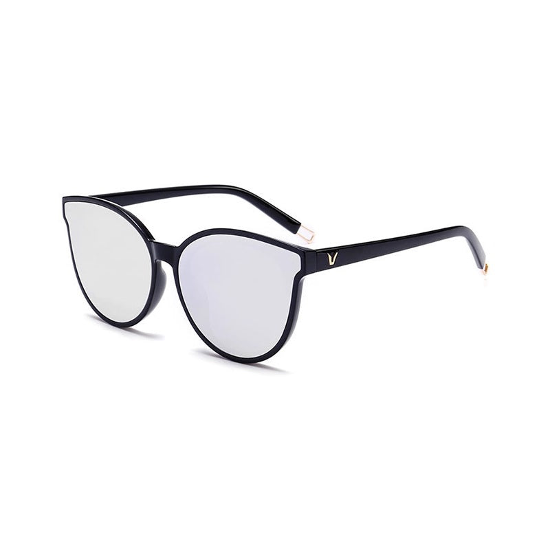 Black cat-eye sunglasses with a white background
