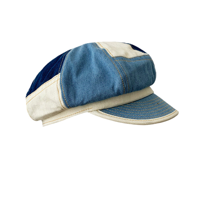 Blue and white denim cap