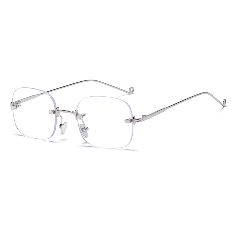 Silver-rimmed eyeglasses on a white background
