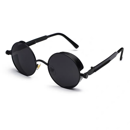 Black round sunglasses on a white background