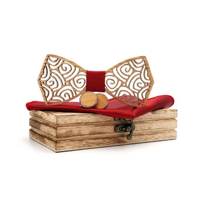 Wooden bow tie with red fabric
