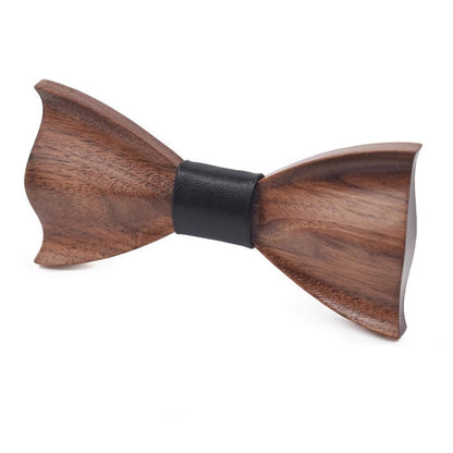 Classic Wooden Bow Ties | Walnut |  Sharp Corner | Black Leather