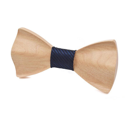 Classic Wooden Bow Ties | Maple | Round Corner | Blue-Twill 
