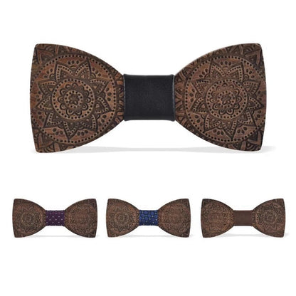 Mandala Engraved Wooden Bow Ties