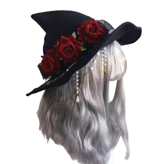 Halloween Gothic Rose Witch Hat