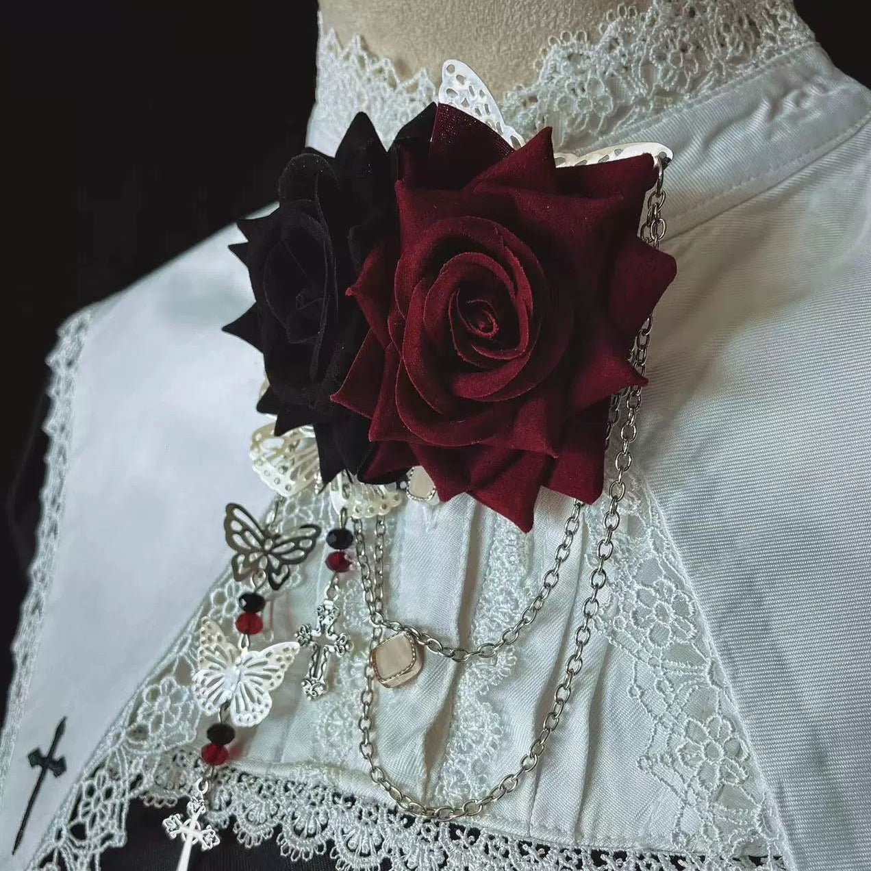 Gothic Lolita Rose & Butterfly Brooch