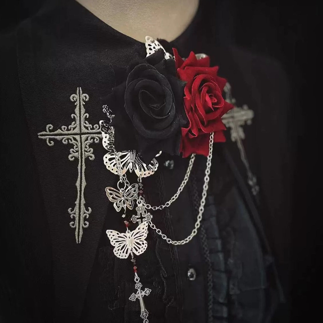 Gothic Lolita Rose & Butterfly Brooch