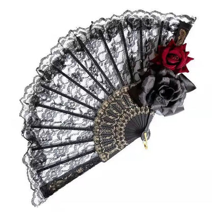 Lolita Rose Black Lace Fan