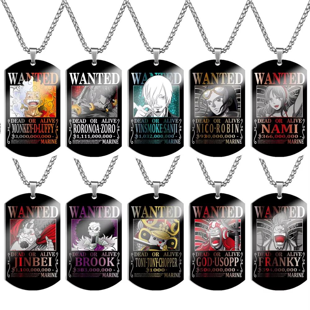 Color Printed Stainless Steel Pirate Wanted Poster Necklace