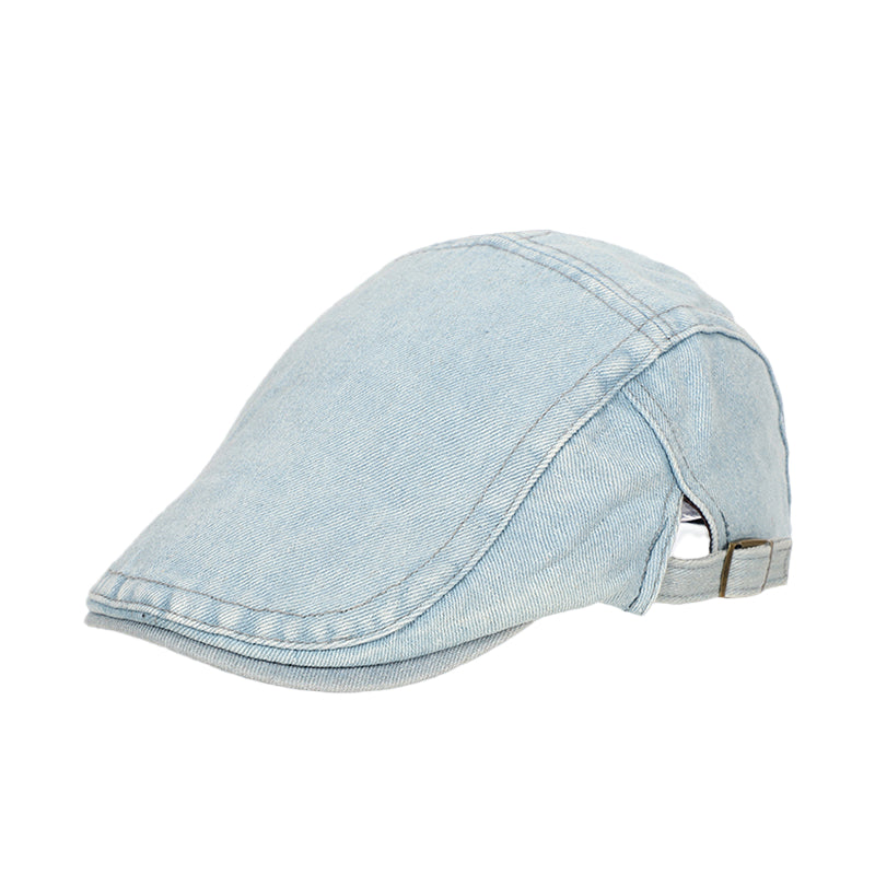 Light blue denim cap on white background 