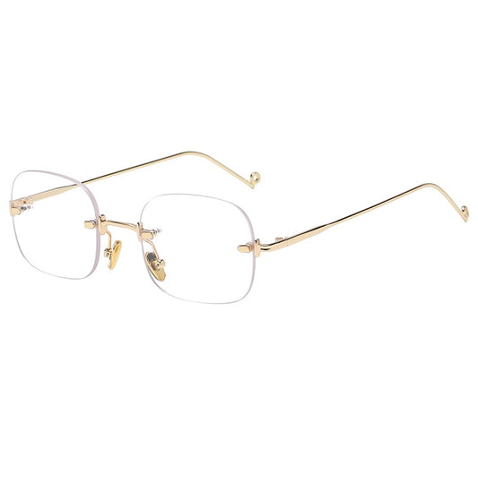 Gold-framed eyeglasses on a white background