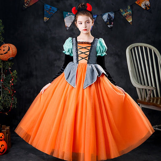 Halloween Cosplay Girl Pumpkin Witch Dress