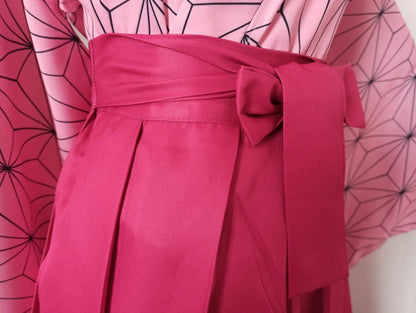 Pink Hemp Leaf Kimono Hakama Set