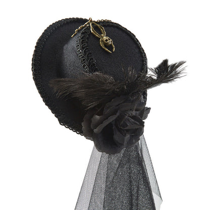 Gothic Steampunk Mini Felt Top Hat with Gears and Veil